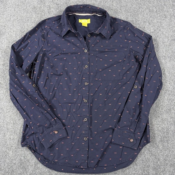 Maeve Tops - Maeve Anthropologie Top Size 6 Navy Textured Geometric Button Up Casual Roll Tab